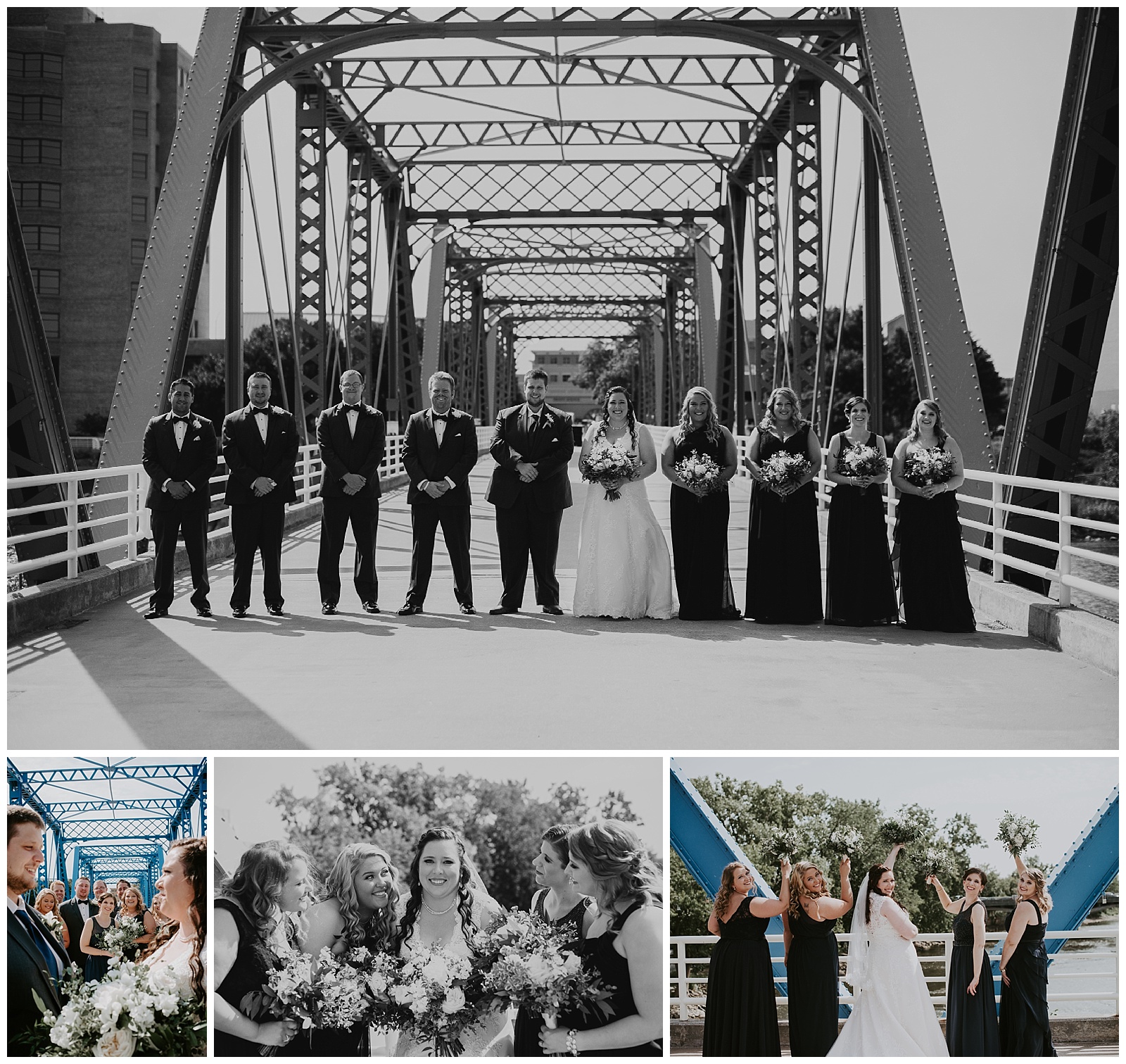 Bridal Party at Blue Bridge in Downtown Grand Rapids