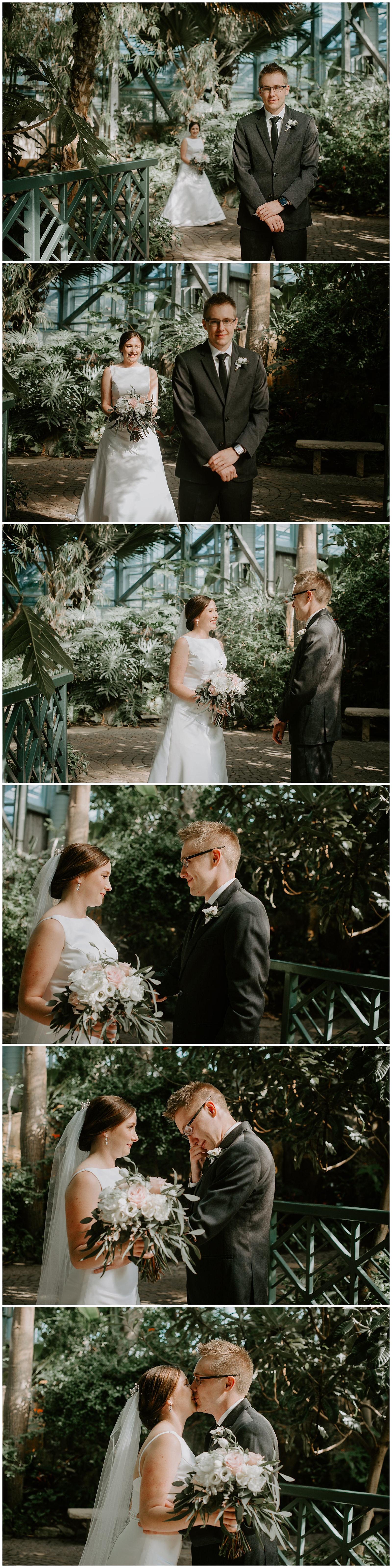 liv lyszyk photography a grand rapids wedding and elopement photographer captures intimate first look in greenhouse in grand rapids michigan