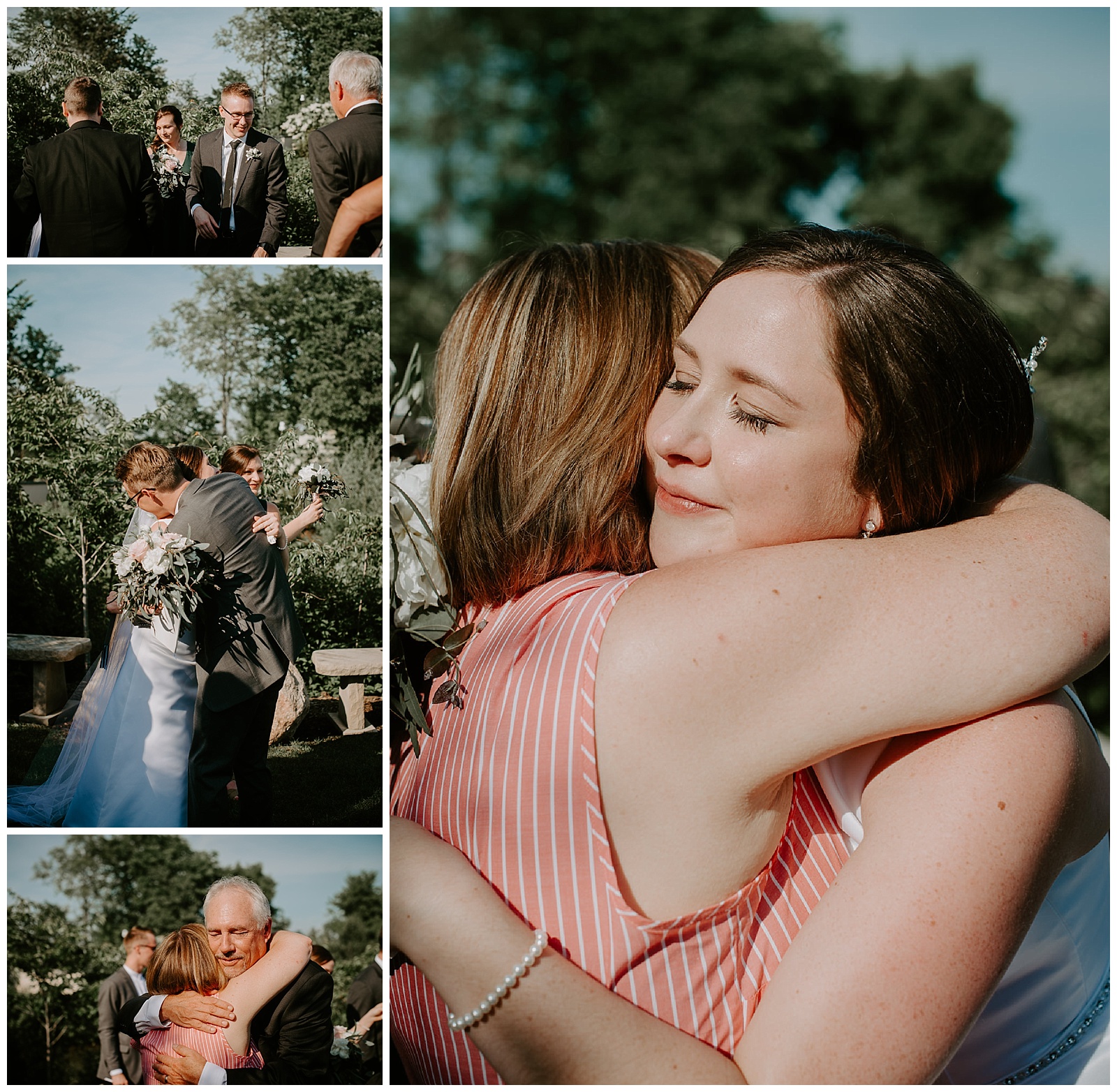 family hugging after michigan summer elopement