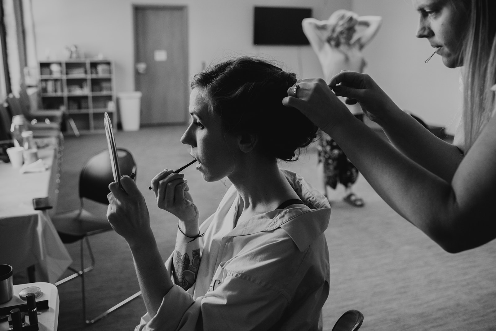 Bride getting ready in the morning on her wedding day