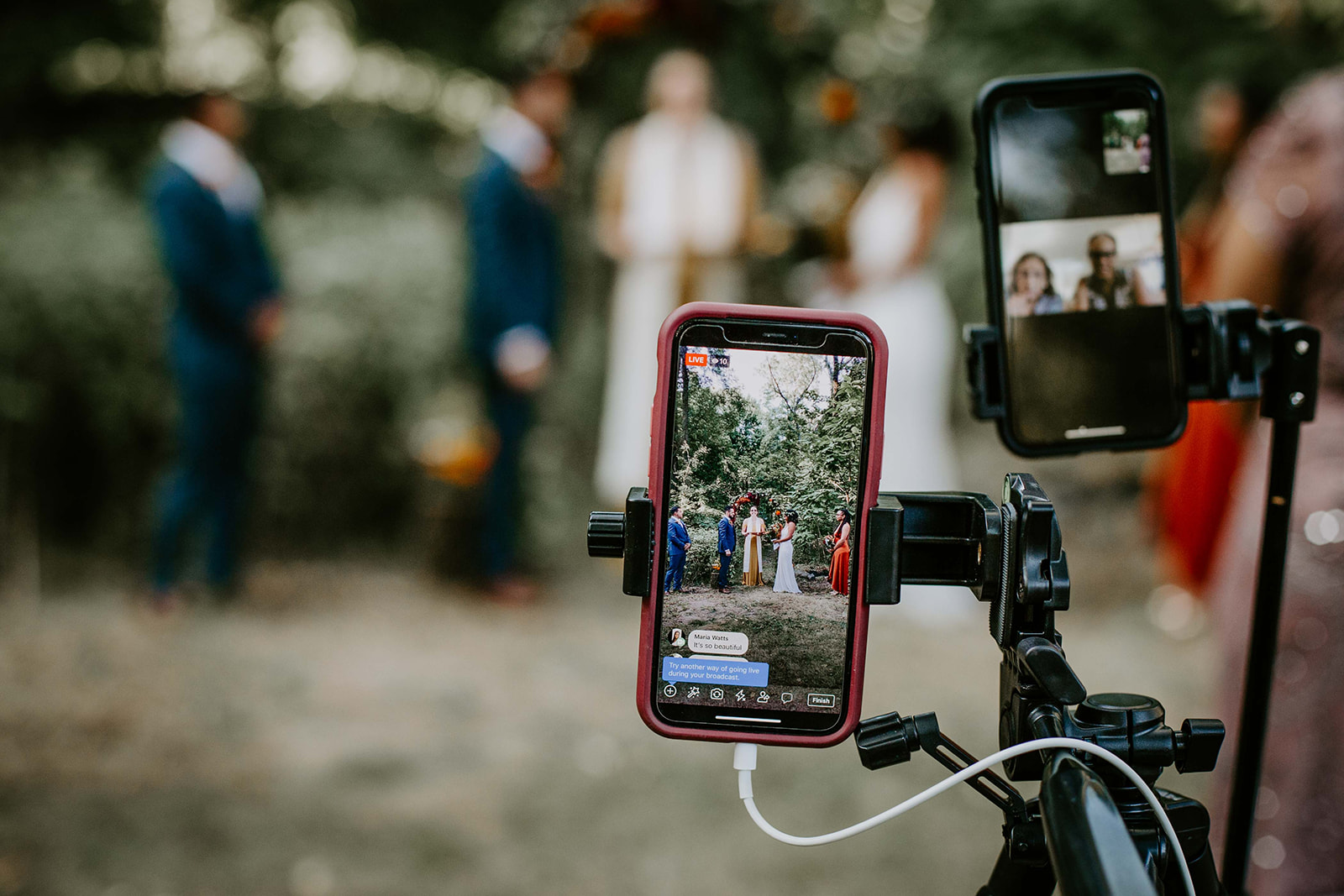 Guests attending virtually. Outdoor wedding. intimate wedding photography. Michigan photographer. 