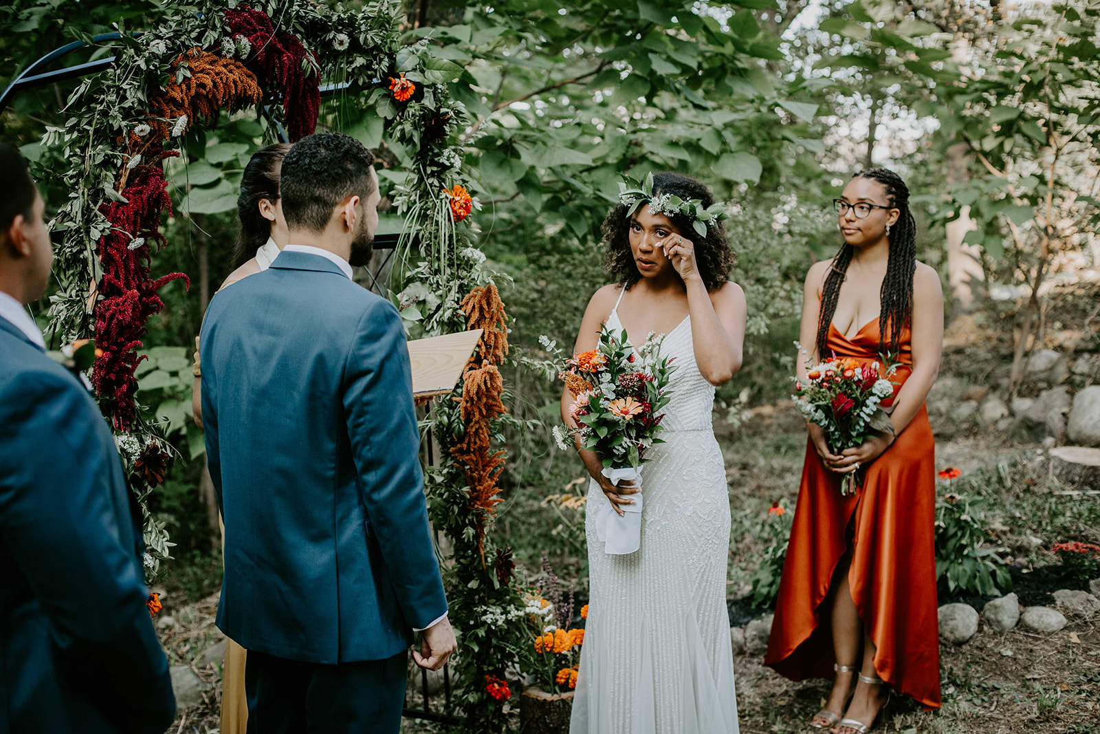 Bride at altar. Outdoor wedding. intimate wedding photography. Michigan photographer. 
