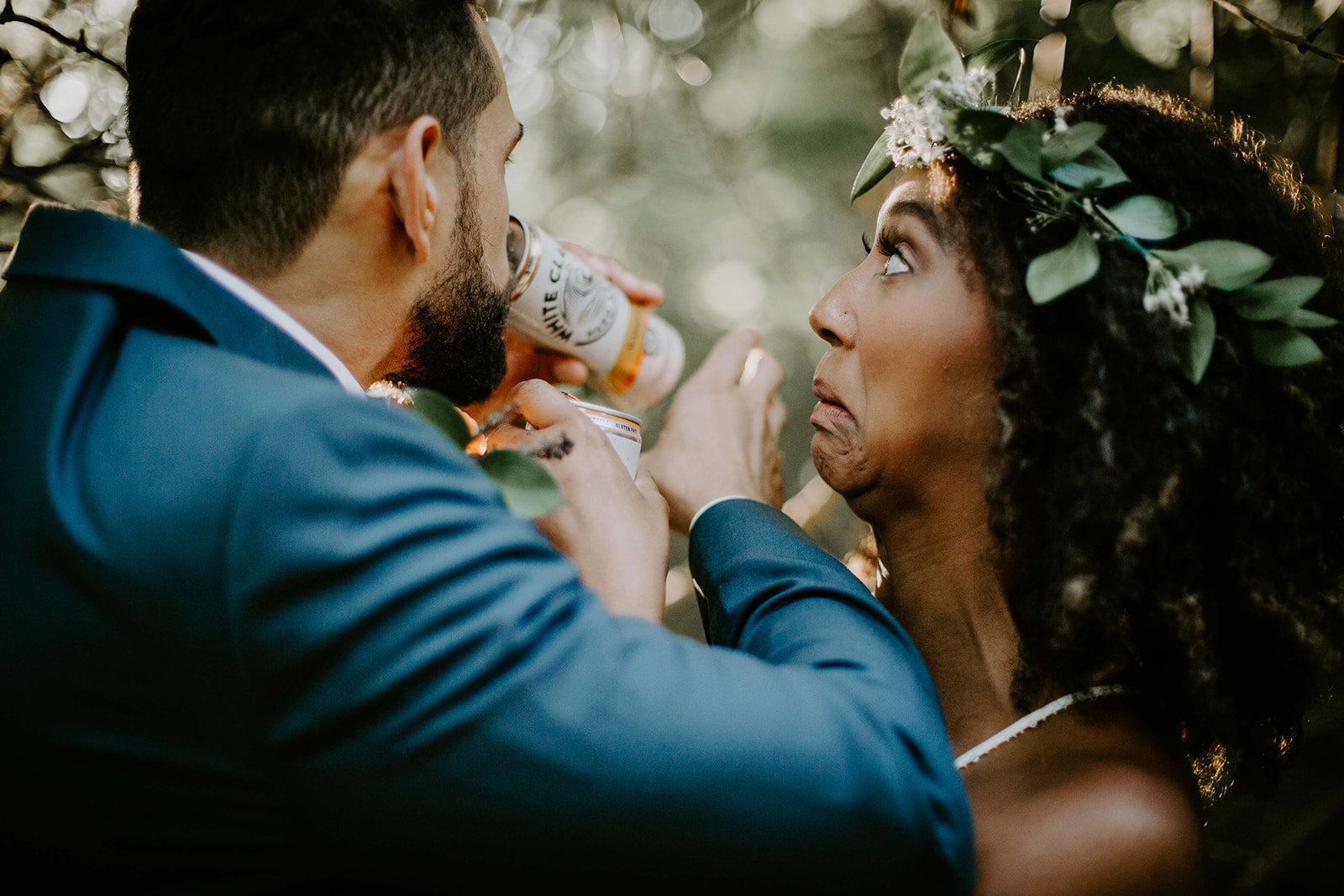 Funny bride and groom. White claw. Outdoor wedding. intimate wedding photography. Michigan photographer. 