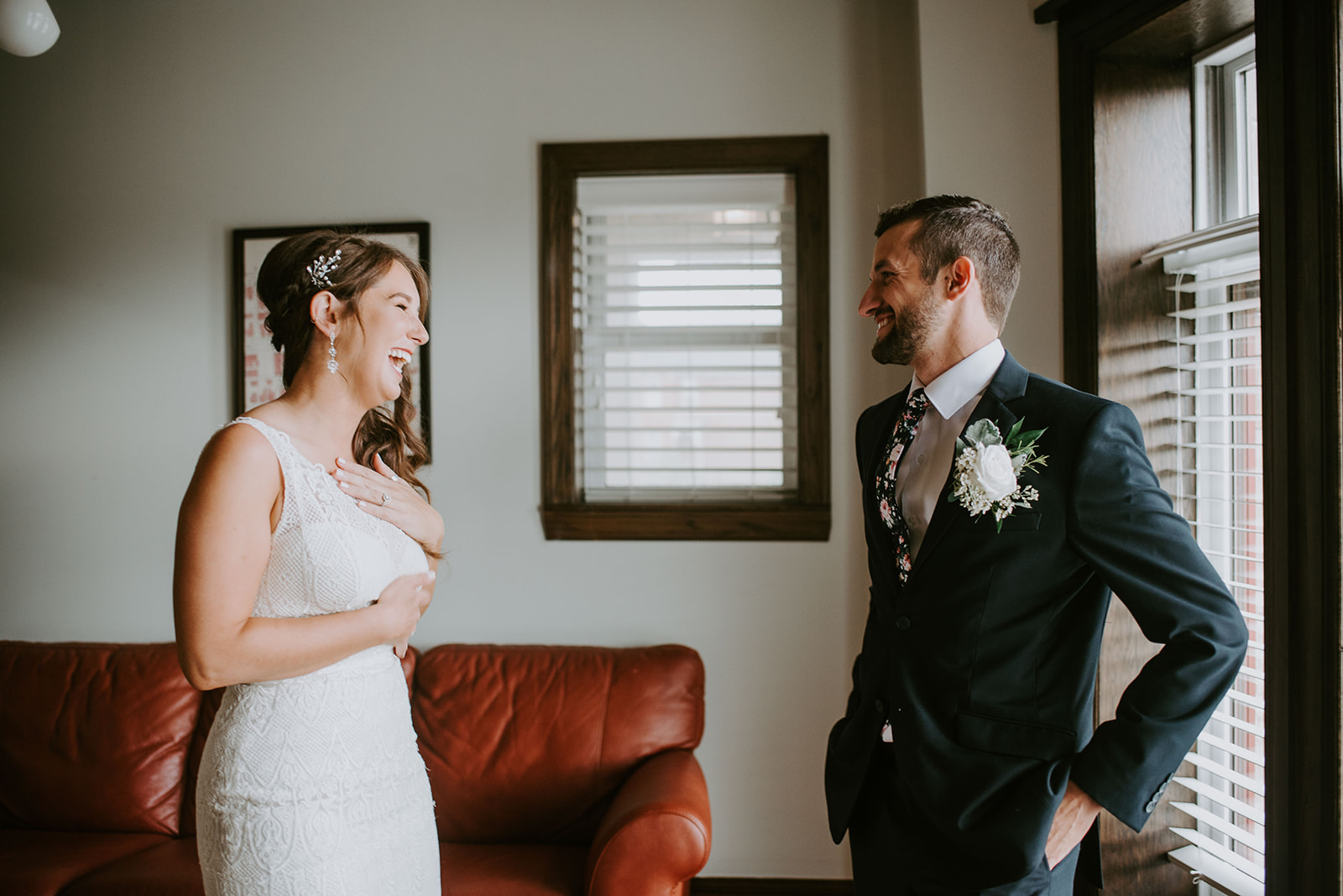 Bride and groom first look. Michigan wedding photographer.