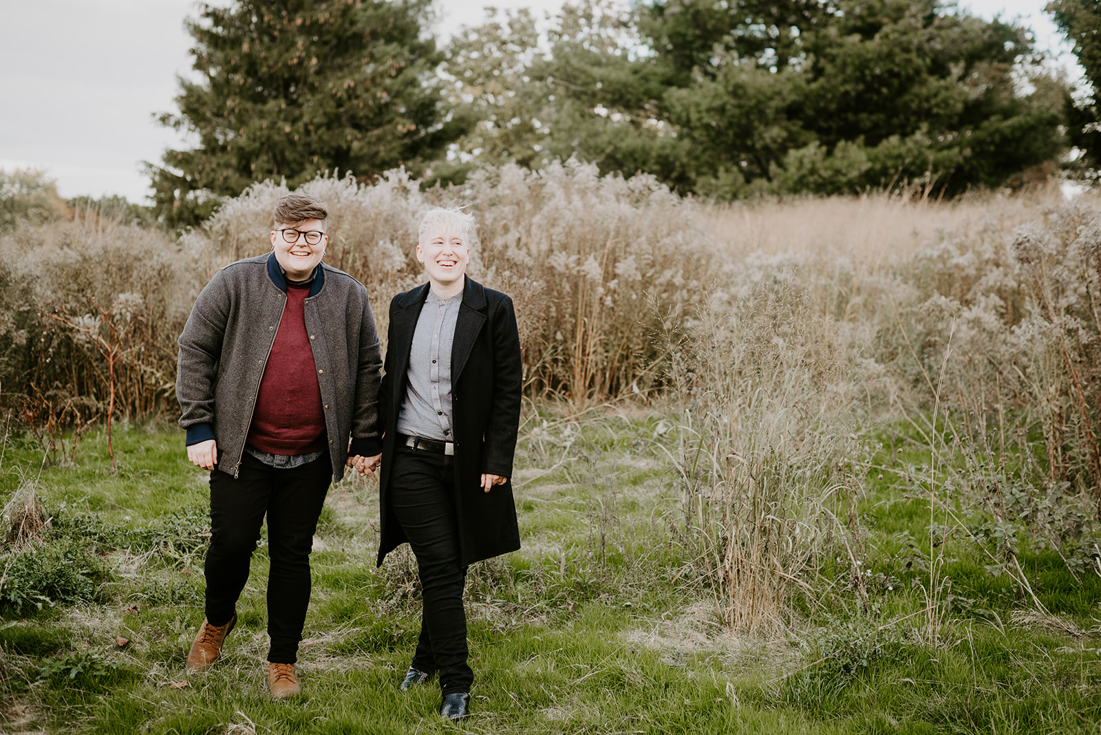 grand rapids engagement session with trans couple non binary photographer in Michigan