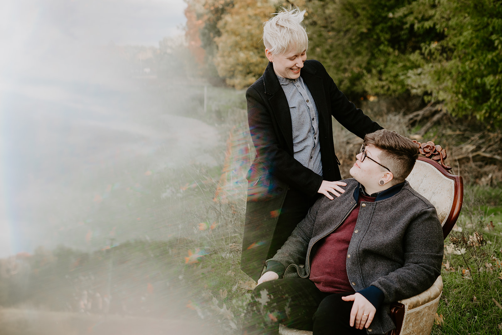 grand rapids engagement session with trans couple non binary photographer in Michigan