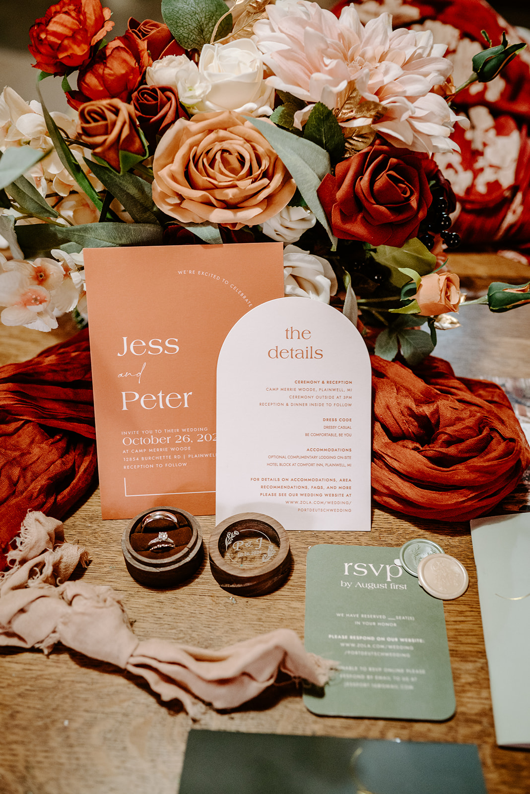 Invitation suite for fall wedding at camp merrie woode by grand rapids wedding photographer Liv Lyszyk Photography
