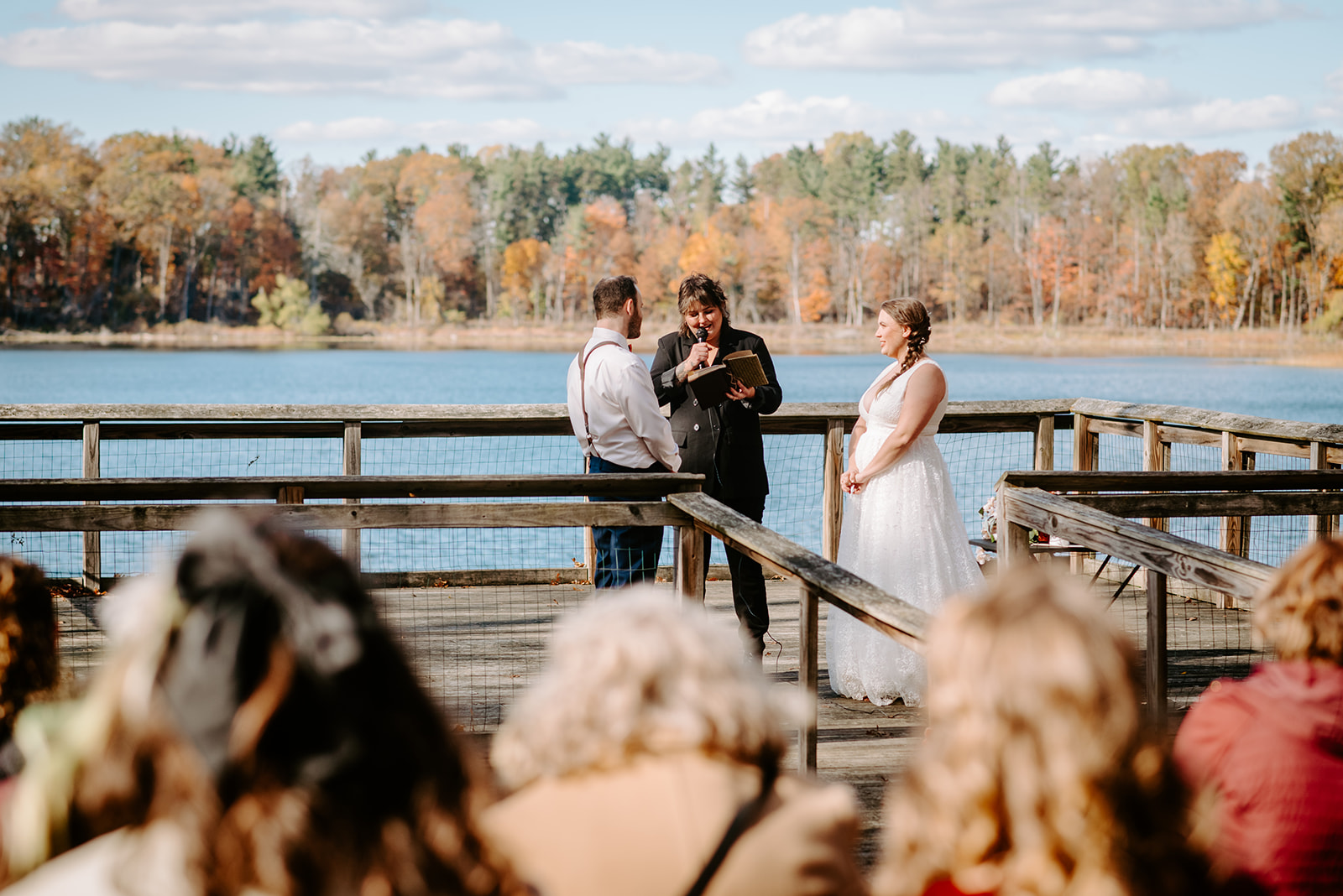 ceremony photo for fall wedding at camp merrie woode by grand rapids wedding photographer Liv Lyszyk Photography