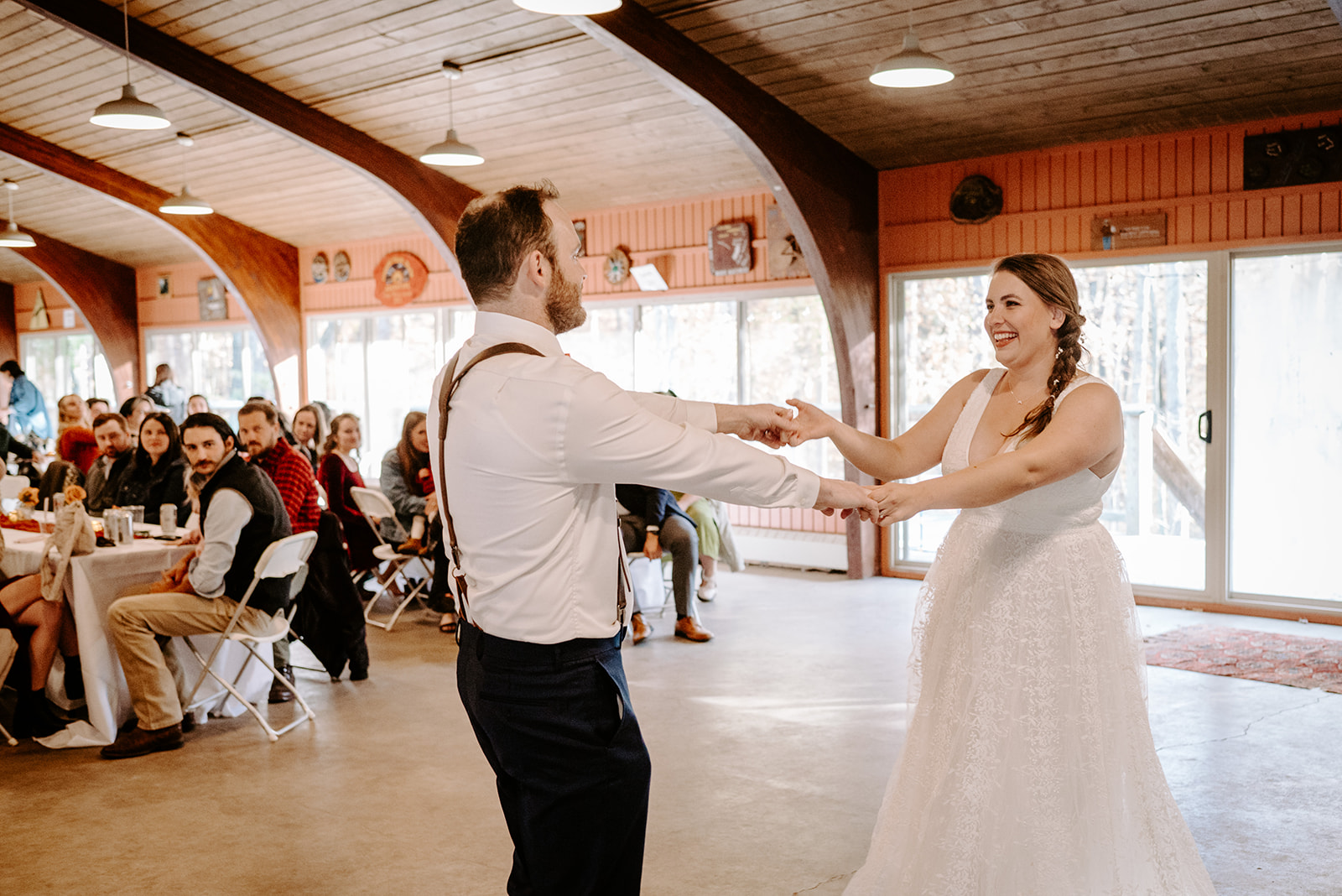 first dance photo at fall wedding at camp merrie woode by grand rapids wedding photographer Liv Lyszyk Photography
