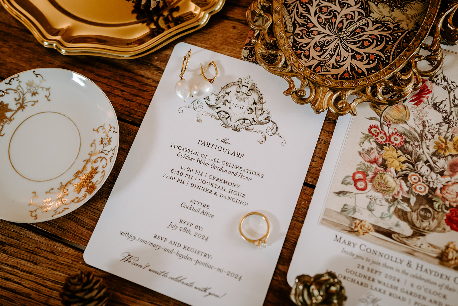 vintage wedding invitation for greenhouse wedding at goldner walsh greenhouse in pontiac michigan by grand rapids and west michigan wedding photographer Liv Lyszyk Photography